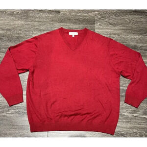 Turnberry Red V-Neck‎ 100% Extra Fine Merino Wool Pullover Sweater XL Preppy